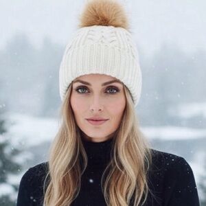 J. Crew Factory Cable Pom Beanie In Ivory
